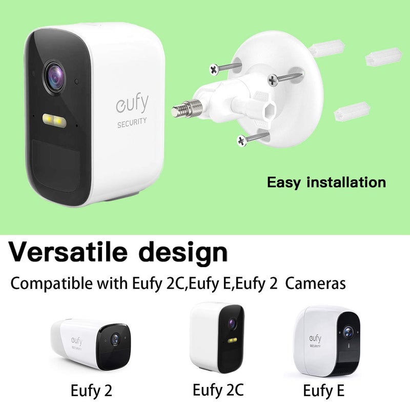 VOMENC Adjustment Wall Mount Holder Compatible with Eufycam 2,eufyCam 2C/2C Pro, 2/2 Pro, 3C/S300, 3/S330 and Other Eufycams Compatible Models,1/4" Screw Camera Wall Mounts (2PACK, White) - Image 2